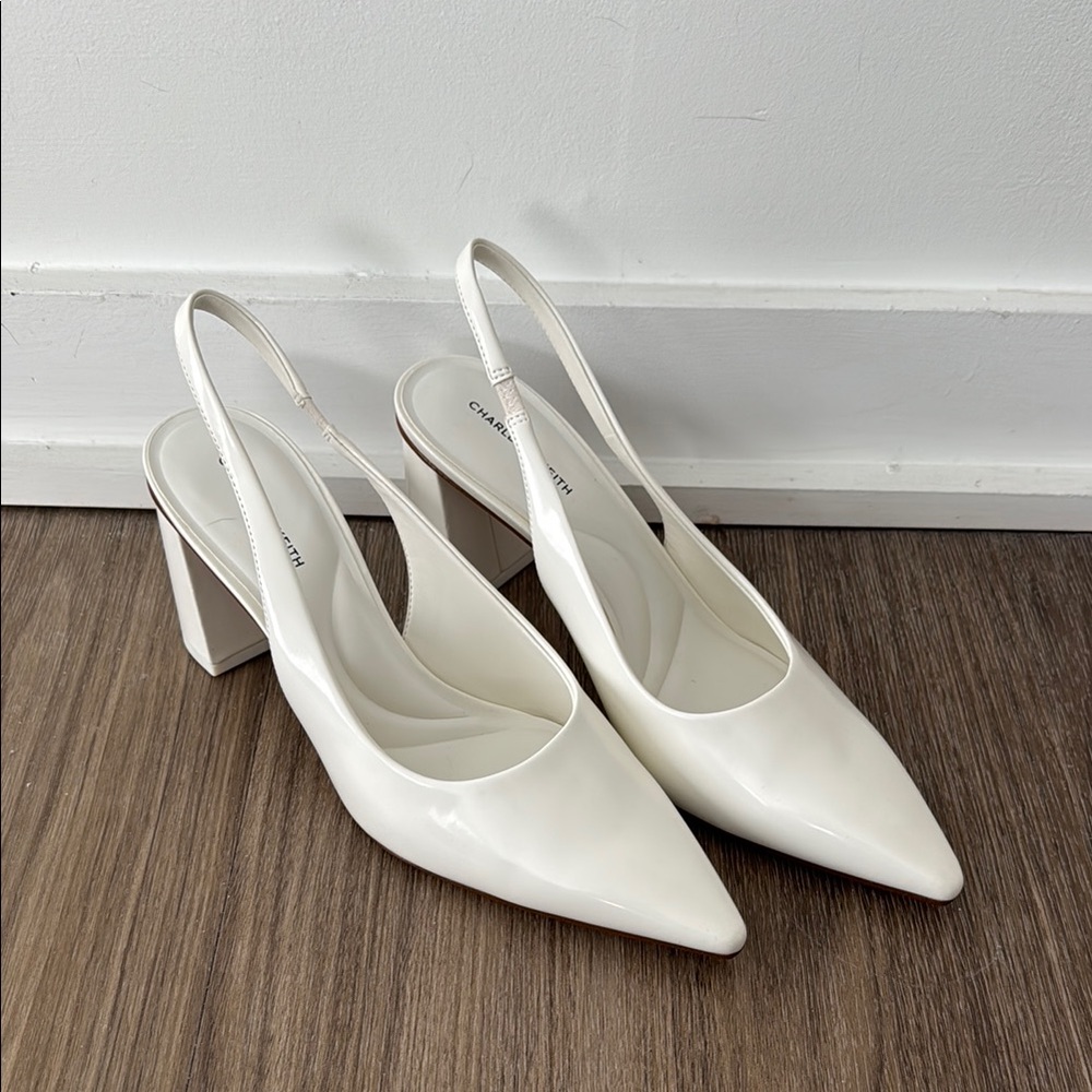 NWOT Charles and Keith women’s white sling back point toe heels